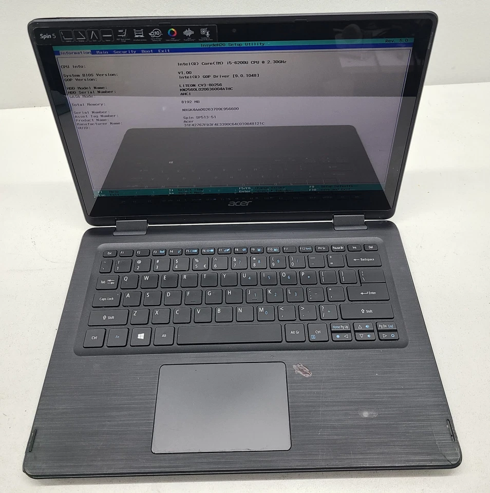 Portátil Acer Spin 5 SP513-51-55ZR Intel i5-6200U 8 GB RAM 256 GB M.2 SIN SISTEMA OPERATIVO (FL) Foto 1 de 4