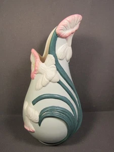 Vase Pink Petunias & Stems Ceramic Raised Hand Painted 7.5" x 4" Signed '94 - Picture 1 of 10