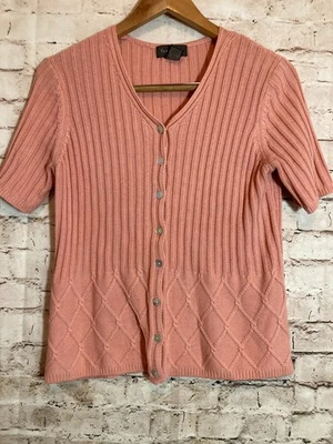 Cárdigan acanalado Van Heusen suéter para mujer mediano salmón coqueta suave niña Foto 1 de 4