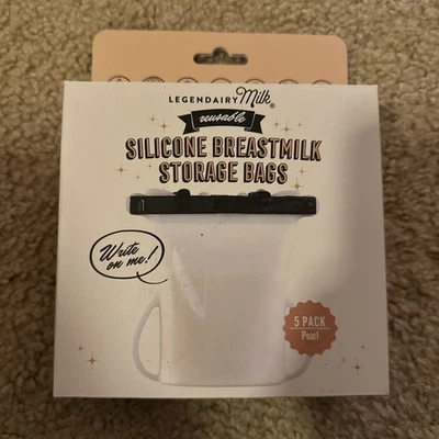 LEGENDAIRY Bolsas de Almacenamiento de Leche Materna de Silicona Reutilizables - Perla, Paquete de 5 Foto 1 de 2