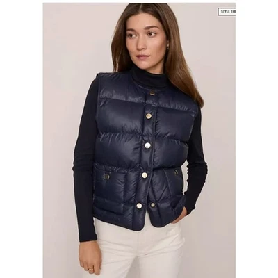 Nuevo Chaleco Acolchado Colección Fin de Semana Ann Taylor Azul Marino Dorado Grande Pequeño Nuevo con Etiquetas Foto 1 de 4