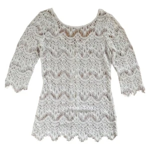 NEW EZRA Woman’s 3/4 Sleeve Lace Blouse Top Shirt White sz Small - Picture 1 of 5
