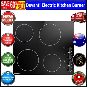 Devanti Ceramic Cooktop 60cm Electric Kitchen Burner Cooker 4 Zone Knobs Control - Picture 1 of 9