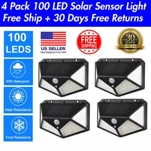 4PK 100 Led Solar Motion Sensor Security Outdoor Area Path Garden Flood Lights - Picture 1 of 5