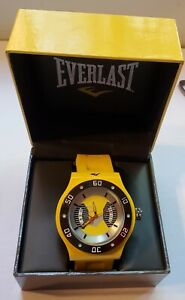 Everlast Mens Sport Analog Round Watch Yellow Ressin Strap Oversized  New in Box