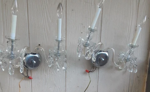 HOLLYWOOD REGENCY GLASS DUPLEX CANDLE ELECTRIC WALL SCONCES VENICE ITALY MURANO Cover