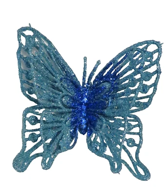 Decoraciones de espejo de árbol con clip de mariposa azul brillante Foto 1 de 3