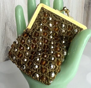 Vintage Rosenfeld Made Italy Amber/Silver Beaded Handbag Coin Purse Gorgeous - Picture 1 of 8