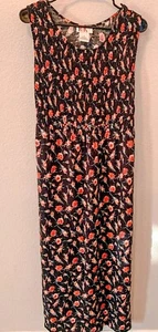 VTG 90s R&K Long Maxi Sleeveless Dress Black Smocked Floral Embroidered Size 8 - Picture 1 of 19