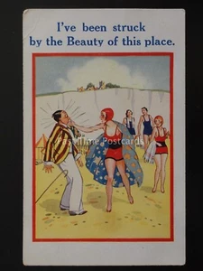 Comic Postcard Beach Theme IVE BEEN STRUCK BY THE BEAUTY OF THE PLACE c1935 - Picture 1 of 2