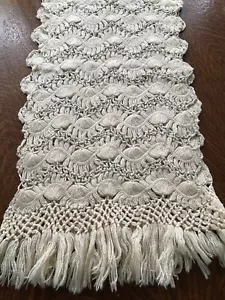 VTG Crochet Metallic Lurex? White Table Runner 68 x 17 * Dresser Scarf * Shawl - Picture 1 of 4