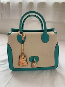 Emilio Pucci Green x Beige Turn Lock Closure 2 Way Vintage Hand Bag USED JAPAN - Picture 1 of 9