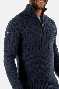 Superdry Vintage Jacob Henley Pullover Indigoblau Zopfmuster Half Zip Herren - Bild 1 von 2