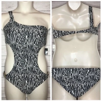 Nuevo con etiquetas Traje de baño Bisou Bisou 1 pieza Monokini recortado para mujer L negro blanco Foto 1 de 4