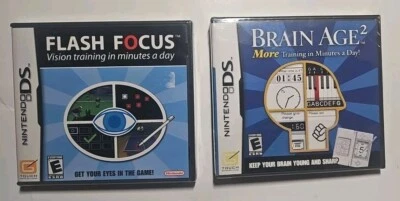 (2) NINTENDO DS - New Game - LOT - Brain Age 2 & Flash Focus - NEW - SEALED - Image 1 of 4