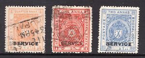 India States three old stamps with SERVICE overprints