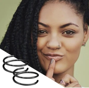(2) Tiny Double Nose Hoop Ring For Piercing Spiral Nose Ring Black 20-Gauge - Picture 1 of 7