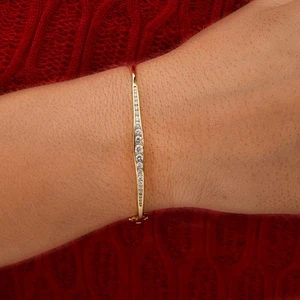 0.93 Ct SI Clarity H Color Natural Round Diamond Bangle Bracelet 18k Yellow Gold - Picture 1 of 10