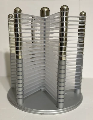 Vintage Atlantic 60 Disc CD Rotating Storage Tower Rack, Silver Frosted Shelves - Image 1 of 4