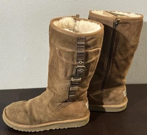 UGG Australia Kids Retro Cargo Sheepskin Lined Boots Size 4 Chestnut Tan 1968 - Picture 1 of 19