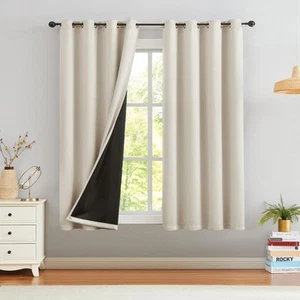 Full Blackout Ivory Curtains for Bedroom Room Darkening Thermal Insulated Cur... - Picture 1 of 7
