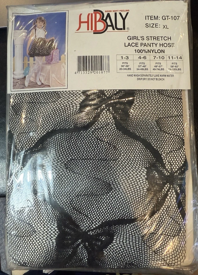 Medias/pantimedias negras de encaje elástico talla XL para niña - A0078 Foto 1 de 4