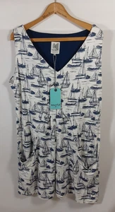 Weird Fish Indus Sleeveless Jersey Summer Dress Sailing Boat Print Size 20 New - Picture 1 of 7