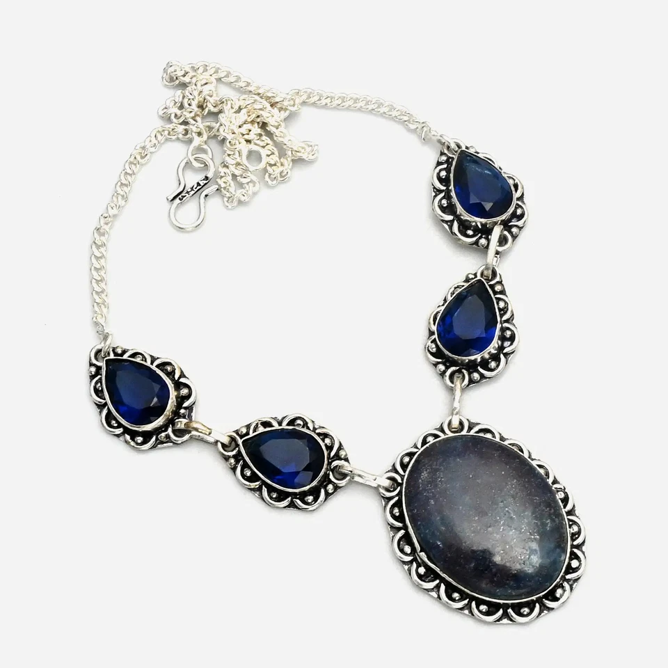 Collar étnico hecho a mano de piedras preciosas de tanzanita de zoisita de rubí joyería 30 gramos AN 14937 Foto 1 de 1