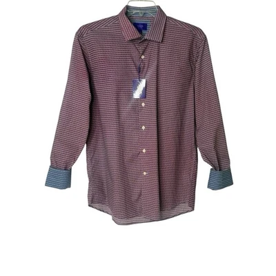 Camisa de vestir con botones TALLIA para hombre talla L 16 1/2 roja azul puño abatible cuello Foto 1 de 4