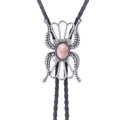 Collar de boda con corbata bolo de piedra de cristal rosa para hombre padrino vaquero occidental Foto 1 de 4