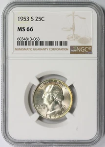 1953-S Washington Quarter Silver 25C MS 66 NGC - Picture 1 of 2