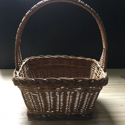 Vintage 1970s Rectangular Wicker Weaved Bread Basket w/ Handle 10.5"L x7.75"W Cover