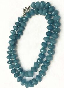 5x8mm Faceted Brazilian Blue Aquamarine Gems Abacus Rondelle Beads Necklace 18''