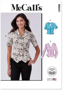 Chic Button Down Tops, Shirt, Blouse McCall's M8451 Pattern 8451 Size 8-16/18-26 - Picture 1 of 10