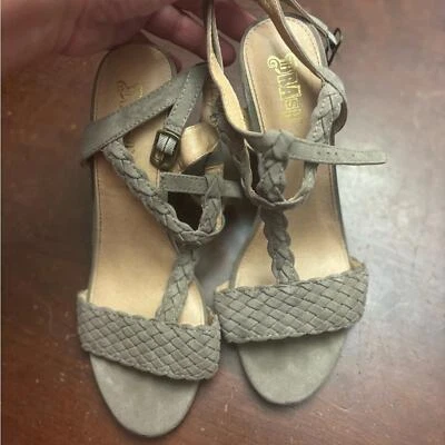 "Sandalias de cuero con cuerda castaño marrón Brash talla 10 confort 3-1/2"" tacón western" Foto 1 de 4