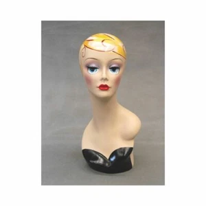 Female Fiberglass Vintage Artistic Costume Style Paint Face Mannequin Head - Picture 1 of 4