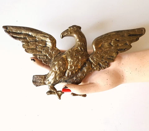 Pediment eagle furniture Vintage french brass applique 8.74 inches Cover