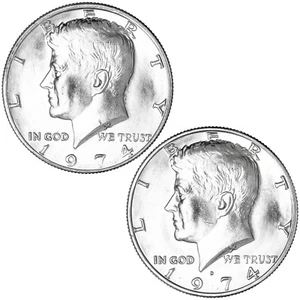 1974 P D Kennedy Half Dollar BU 2 Coin Year Set - Picture 1 of 5