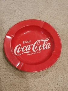 Vintage Red And White Enjoy Coco Cola Tin Ashtray, Advertising Ashtray 5.5" - Picture 1 of 3