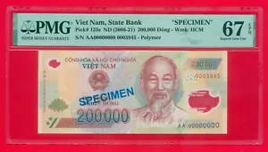 Vietnam 200000 Dong Polymer Specimen Banknote P-123s ND(2006-23) PMG 67 EPQ - Picture 1 of 2