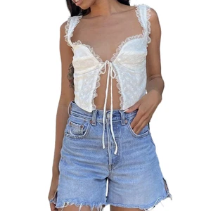 Damen Top Sommermode Einfarbig Spitzenrand Schnürweste Sexy Street Vest - Bild 1 von 12