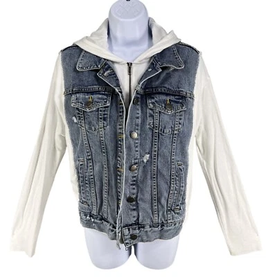 Bailey 44 Mujer L Denim Blanco Súper Suave Elástico Brazos Capucha Espalda Cremallera Oculta Foto 1 de 4