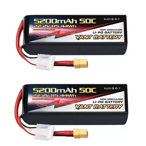 2 VANT 6S 22.2V 5200mAh 50C Lipo Battery w XT90 CORALLY POWERHOBBY LECTRON ARRMA - Picture 1 of 1