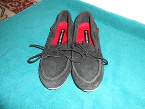 Oliberte black suede Niami leather boat shoes flats display size 7M New no box - Picture 1 of 7