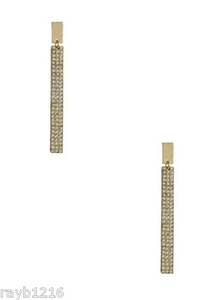 Nuevos con etiquetas pendientes de gota lineal de estrás transparente de metal en tono dorado Guess 3" de longitud de gota - Imagen 1 de 2