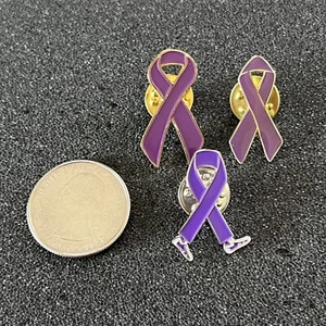 Lot of 3 Purple Awareness Ribbons Pins Pinbacks #45816 - Picture 1 of 3