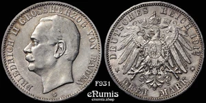 Alemania, Baden, Federico II, 3 marcos 1912, XF/XF+ - Imagen 1 de 4
