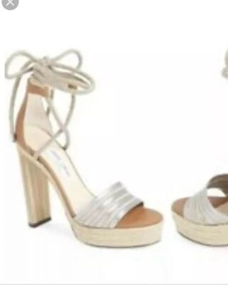 JIMMY CHOO Cuerda Plateada Tirantes Lucite Tacones Plataforma Metálica Foto 1 de 4