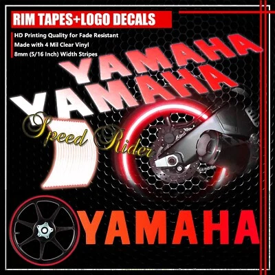 RED REFLECTIVE RIM TAPE BIKE WHEEL STRIPE+8" YAMAHA LOGO+LETTER DECAL 16 17 18 — 第 1/4 张图片
