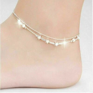Braccialetto Catena Argento Sterling Stella Donna Ragazza Piedi Nudi Spiaggia Caviglie Regalo - Foto 1 di 8